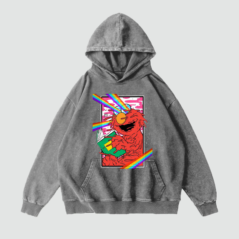 Cartoon Graffiti Washed and Aged Hoodie