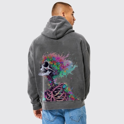 Art Skull Graffiti Washed and Aged Hoodie