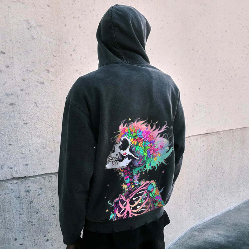 Art Skull Graffiti Washed and Aged Hoodie