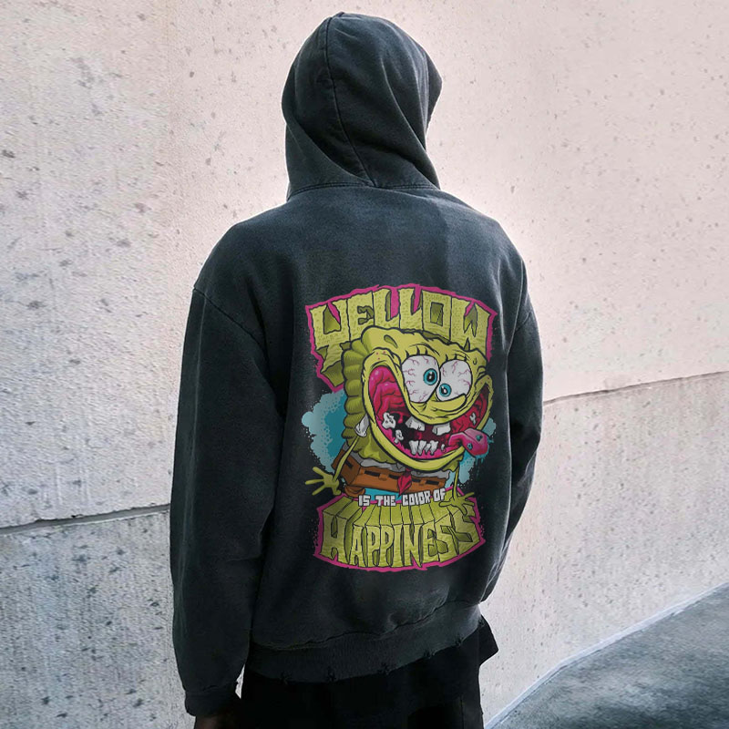 Cartoon Graffiti Washed and Aged Hoodie