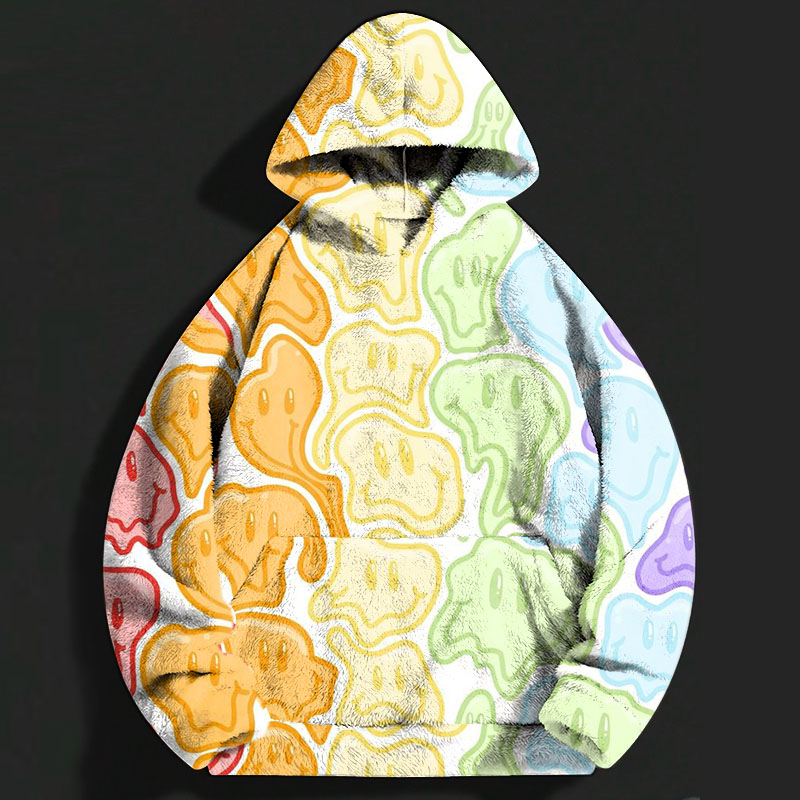 Colorful Smiley Doodle Flannel Hoodie