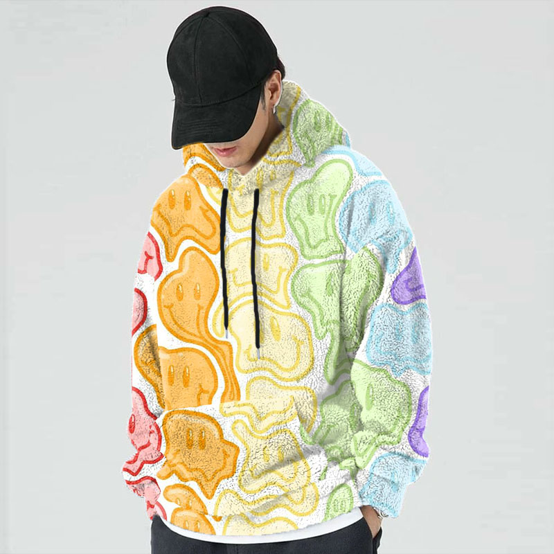 Colorful Smiley Doodle Flannel Hoodie