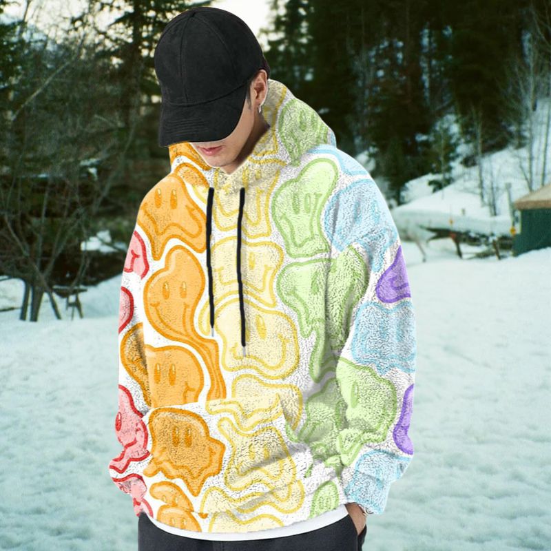 Colorful Smiley Doodle Flannel Hoodie