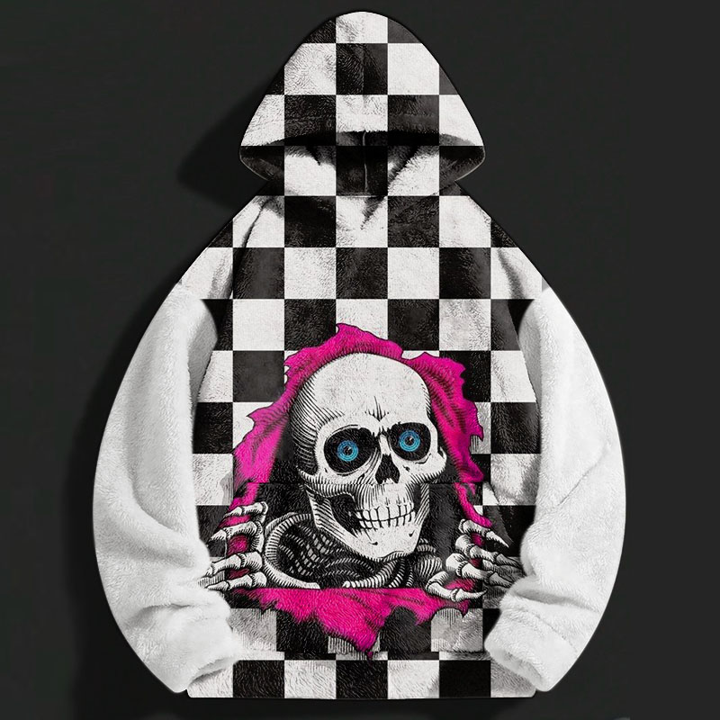 Plaid Skull Graffiti Flannel Hoodie