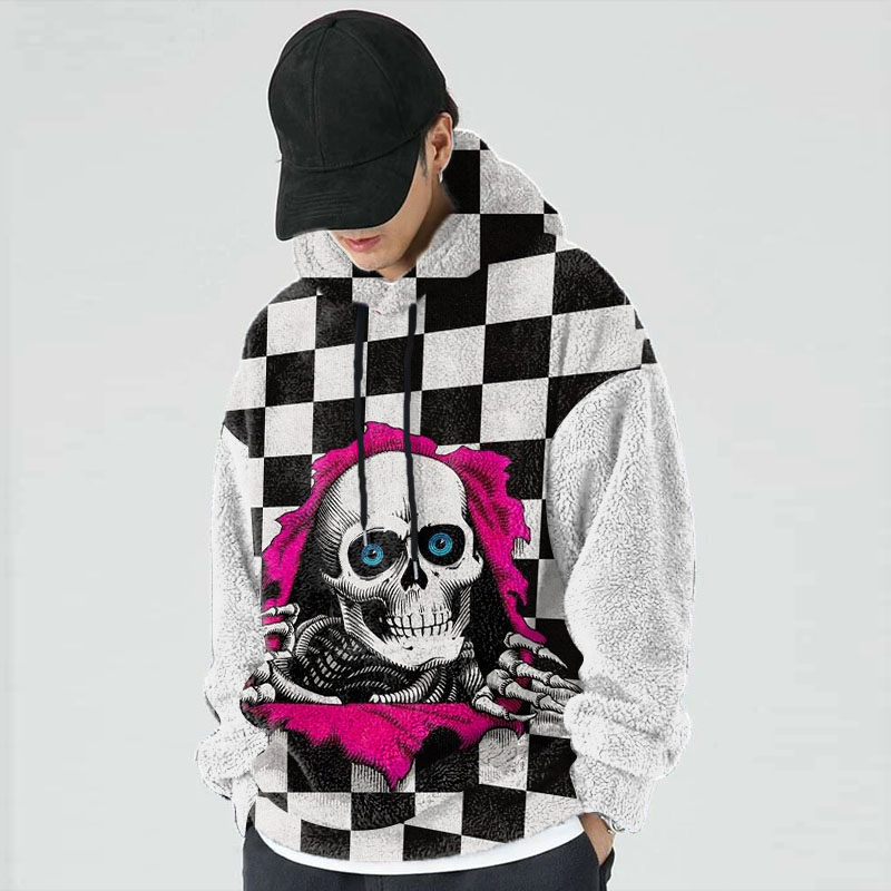 Plaid Skull Graffiti Flannel Hoodie