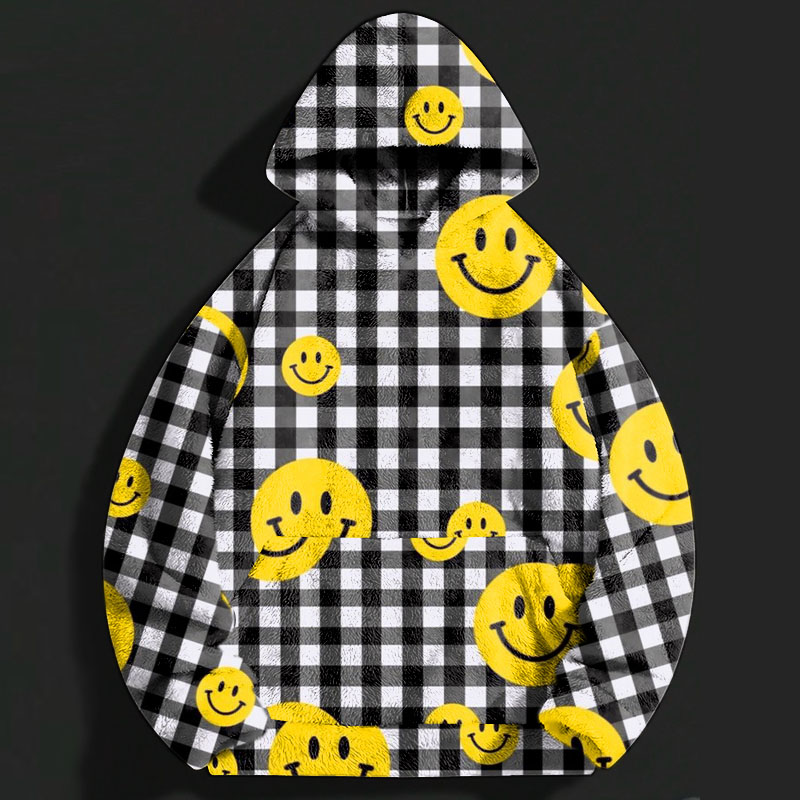 Smiley Plaid Flannel Hoodie