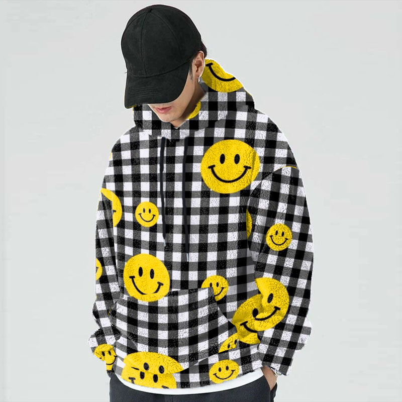 Smiley Plaid Flannel Hoodie