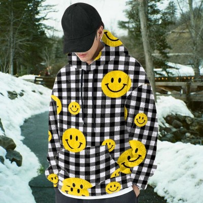 Smiley Plaid Flannel Hoodie