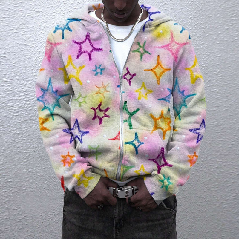 Star Graffiti Zipper Hoodie