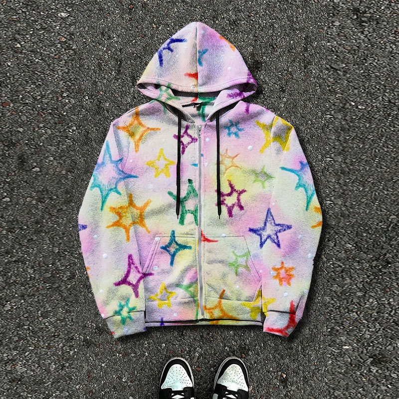 Star Graffiti Zipper Hoodie