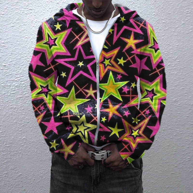 Star Graffiti Zipper Hoodie