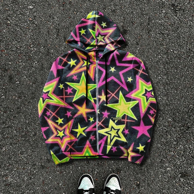 Star Graffiti Zipper Hoodie