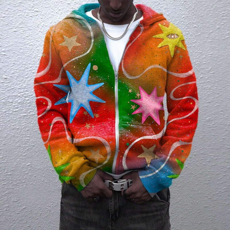 Star Graffiti Zipper Hoodie