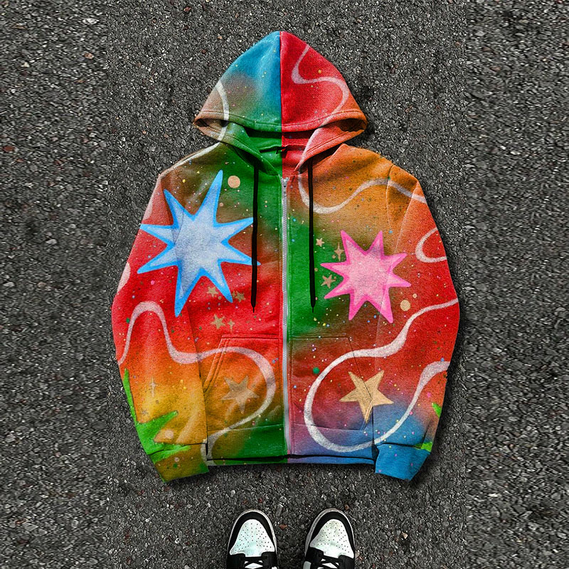 Star Graffiti Zipper Hoodie