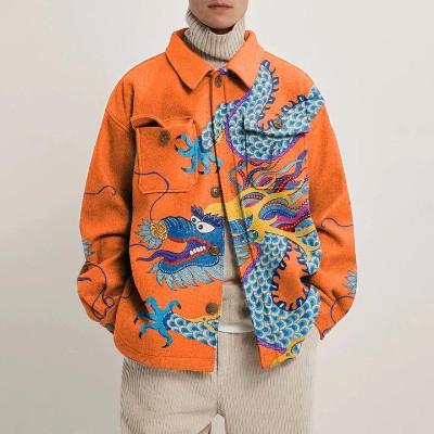 Chinese Dragon Totem Print Shirt Jacket