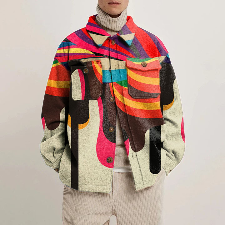 Artistic Colorblock Print Shirt Jacket