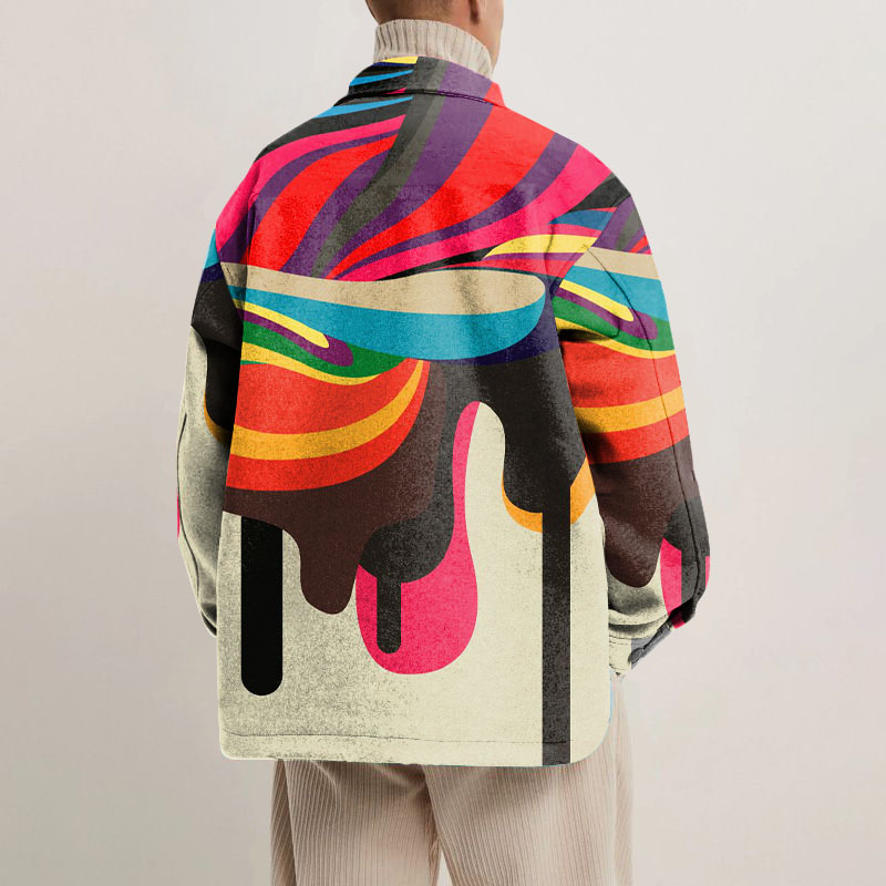 Artistic Colorblock Print Shirt Jacket