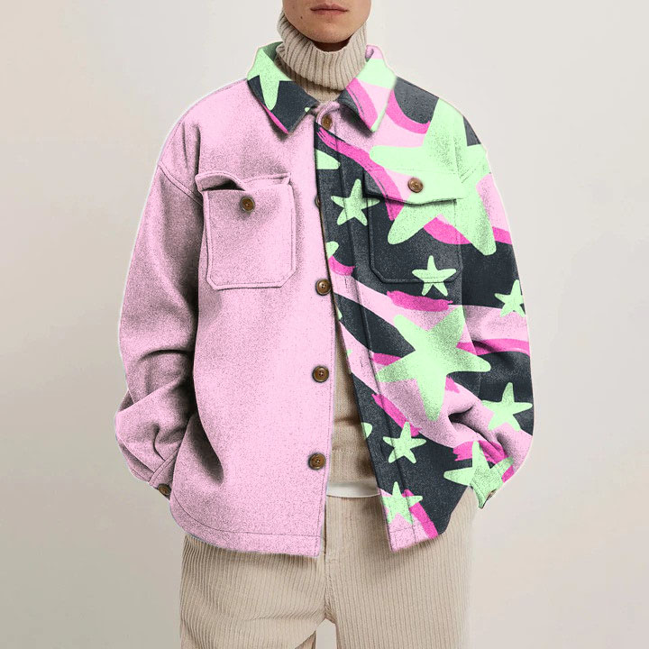 Line Star Colorblock Shirt Jacket