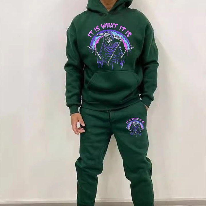 Hip Hop Skull Print Hoodie Set