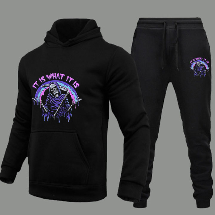 Hip Hop Skull Print Hoodie Set