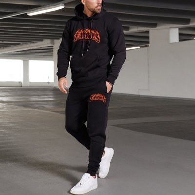 Lettered Graffiti Hoodie Set