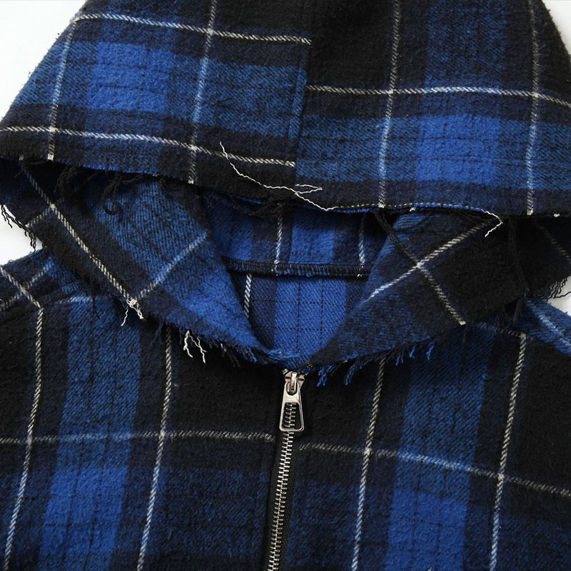 Gothic Cross Print Hooded Plaid Shirt