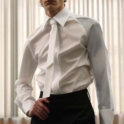 Business Banquet Mesh Patchwork Shirt