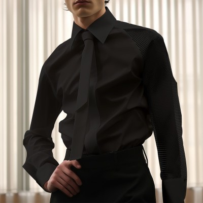 Business Banquet Mesh Patchwork Shirt