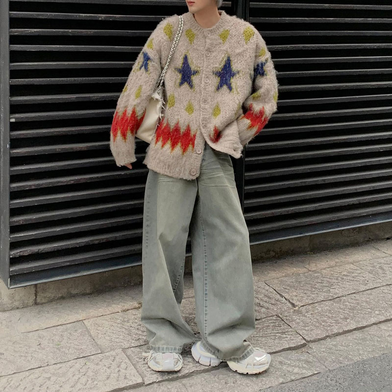 Vintage Star Lattice Jacquard Knit Cardigan