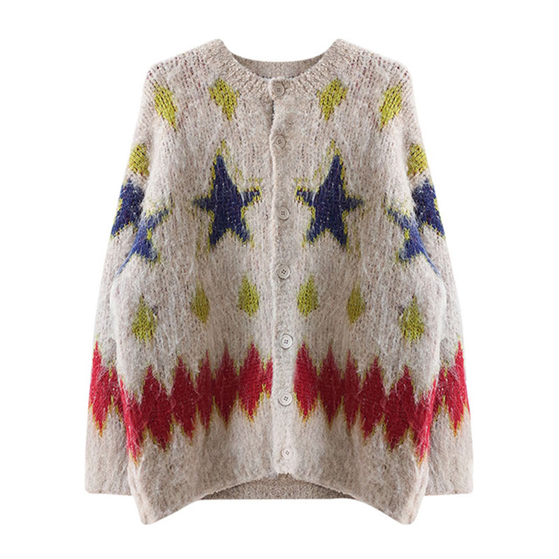 Vintage Star Lattice Jacquard Knit Cardigan