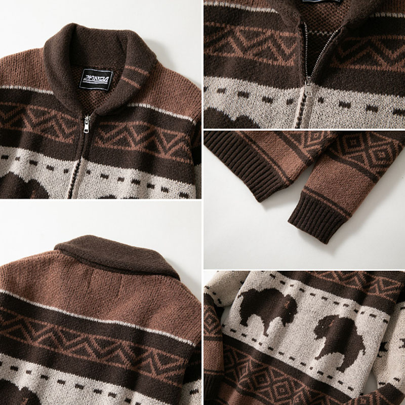 Vintage Jacquard Thickened Knit Cardigan