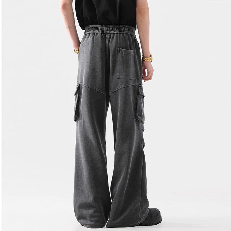 Pleated Washed Workwear Casual Pants