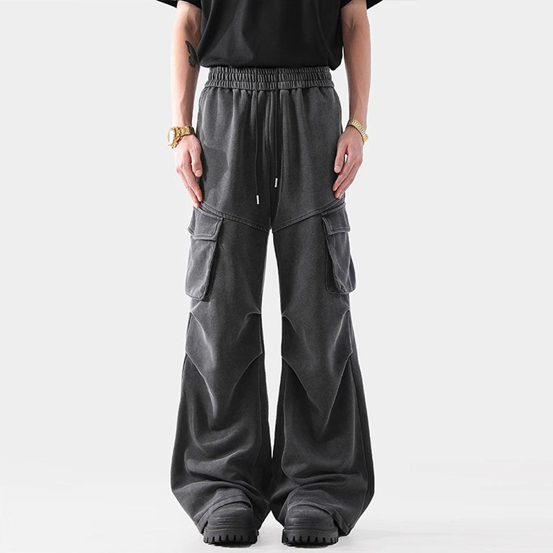 Pleated Washed Workwear Casual Pants