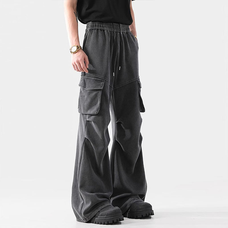 Pleated Washed Workwear Casual Pants