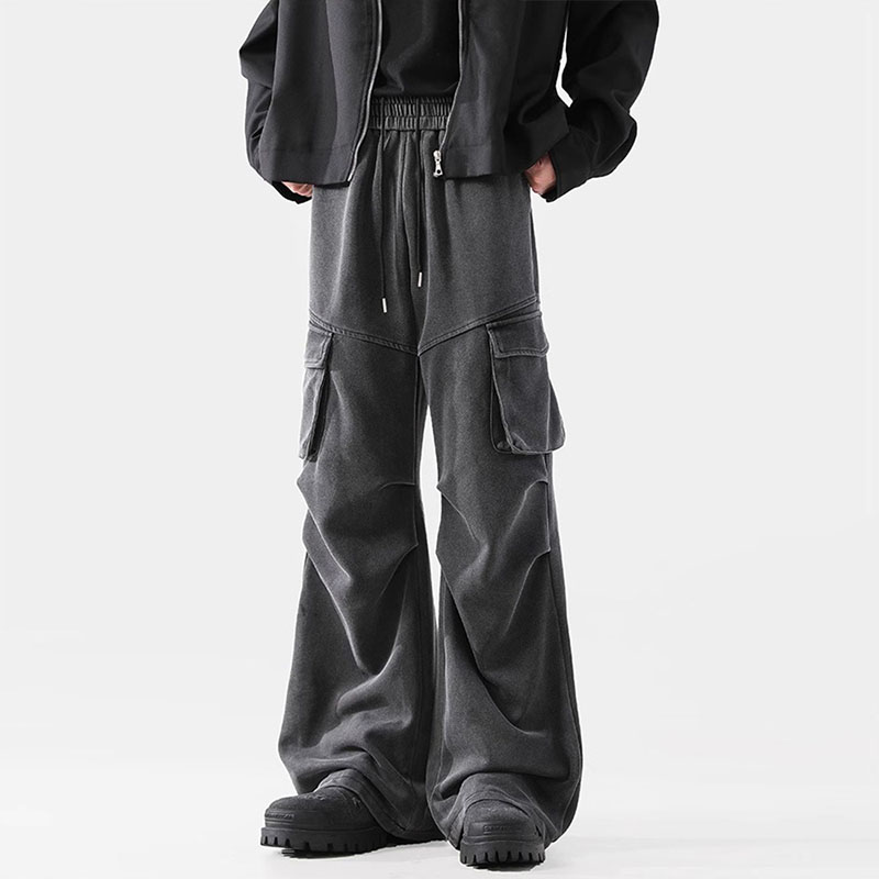 Pleated Washed Workwear Casual Pants