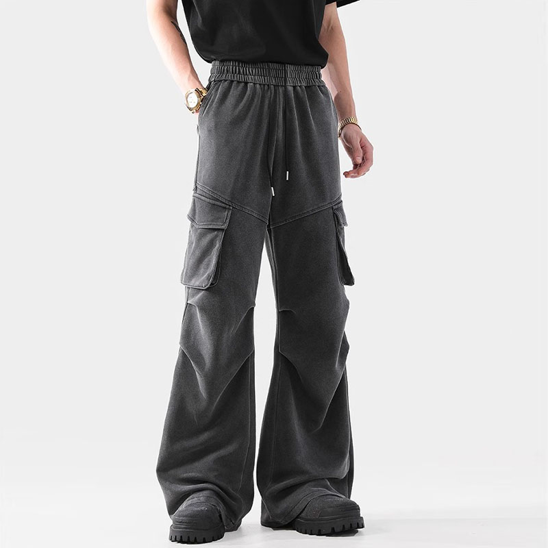 Pleated Washed Workwear Casual Pants