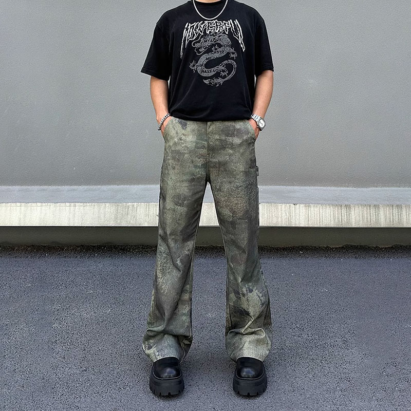 Washed and Aged Camouflage Workwear Casual Pants