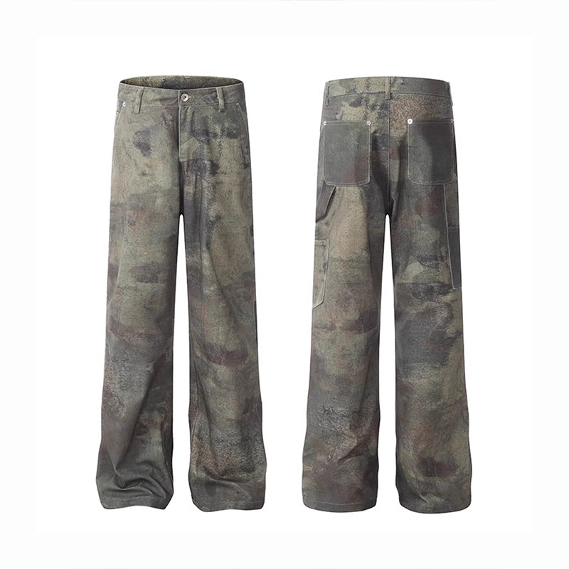 Washed and Aged Camouflage Workwear Casual Pants