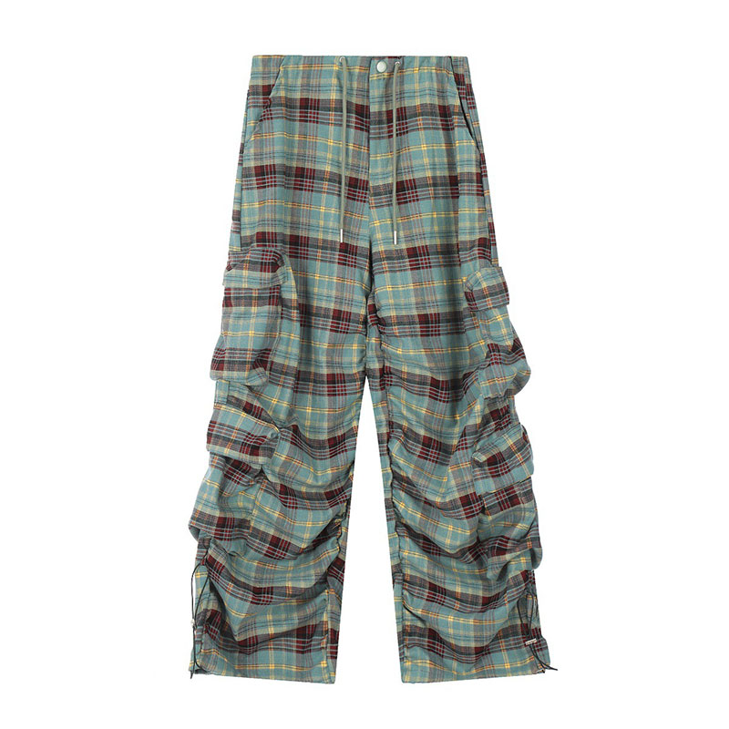 Vintage Plaid Pleated Casual Pants