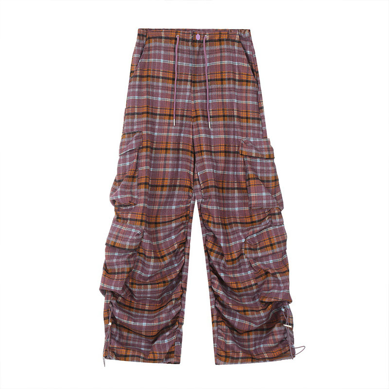 Vintage Plaid Pleated Casual Pants