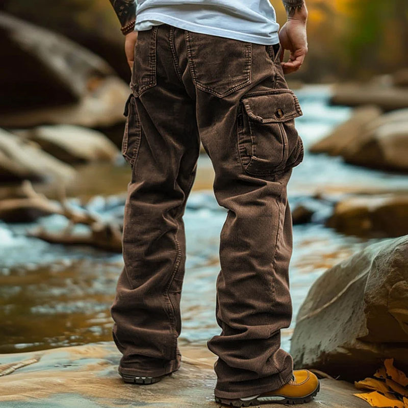 Vintage Corduroy Pocket Workwear Casual Pants