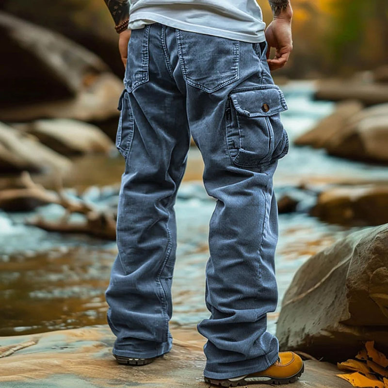 Vintage Corduroy Pocket Workwear Casual Pants