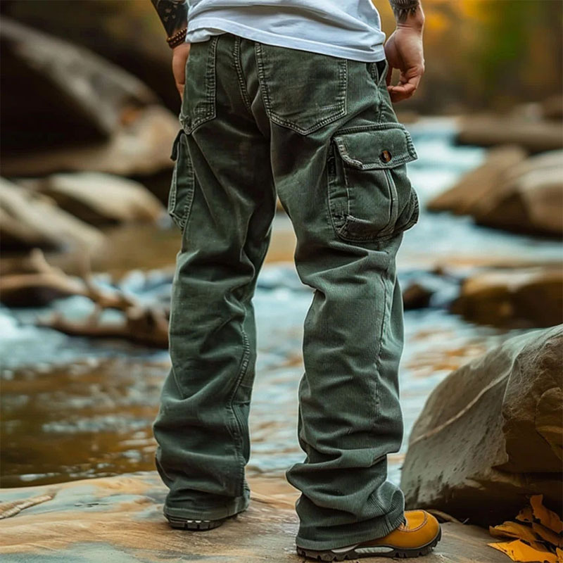 Vintage Corduroy Pocket Workwear Casual Pants