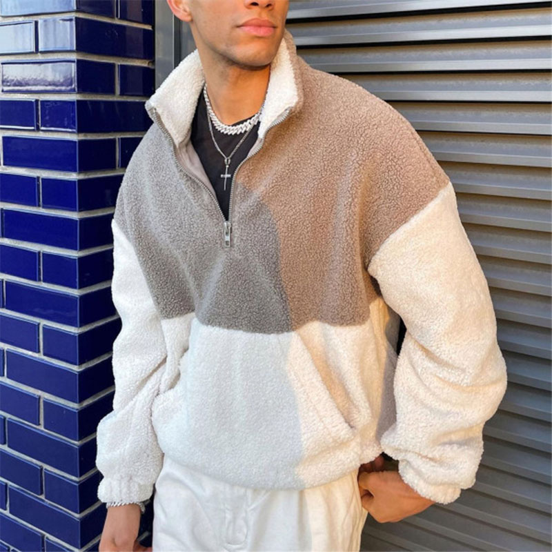 Colorblocked Shaker Fleece Half Zip Sweater