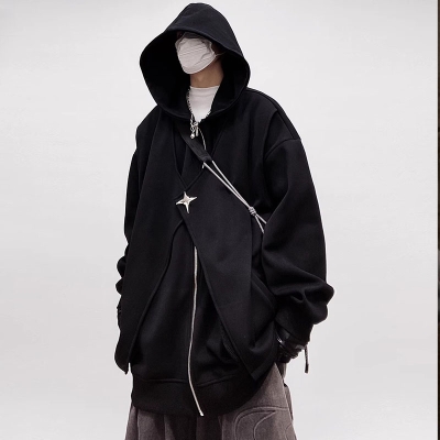 Gothic Deconstructed Patchwork Zipper Hoodie