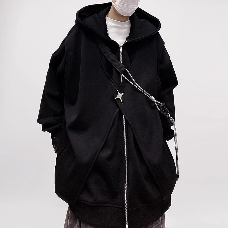 Gothic Deconstructed Patchwork Zipper Hoodie