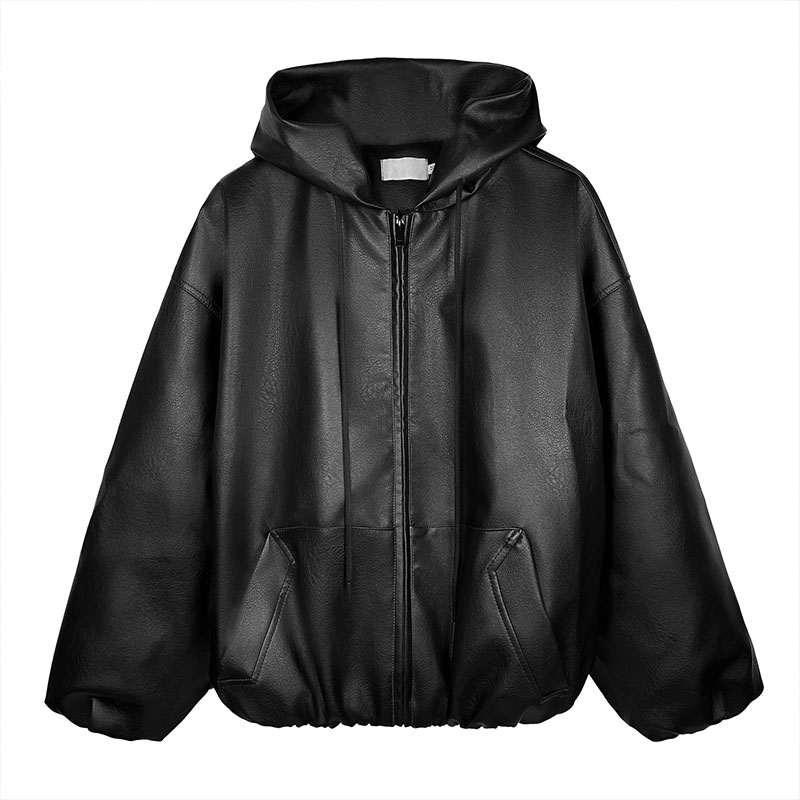 Vintage PU Leather Eco-friendly Windproof Zipper Hoodie