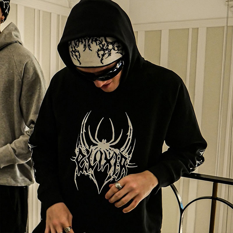 Y2K Gothic Spider Hoodie Pullover