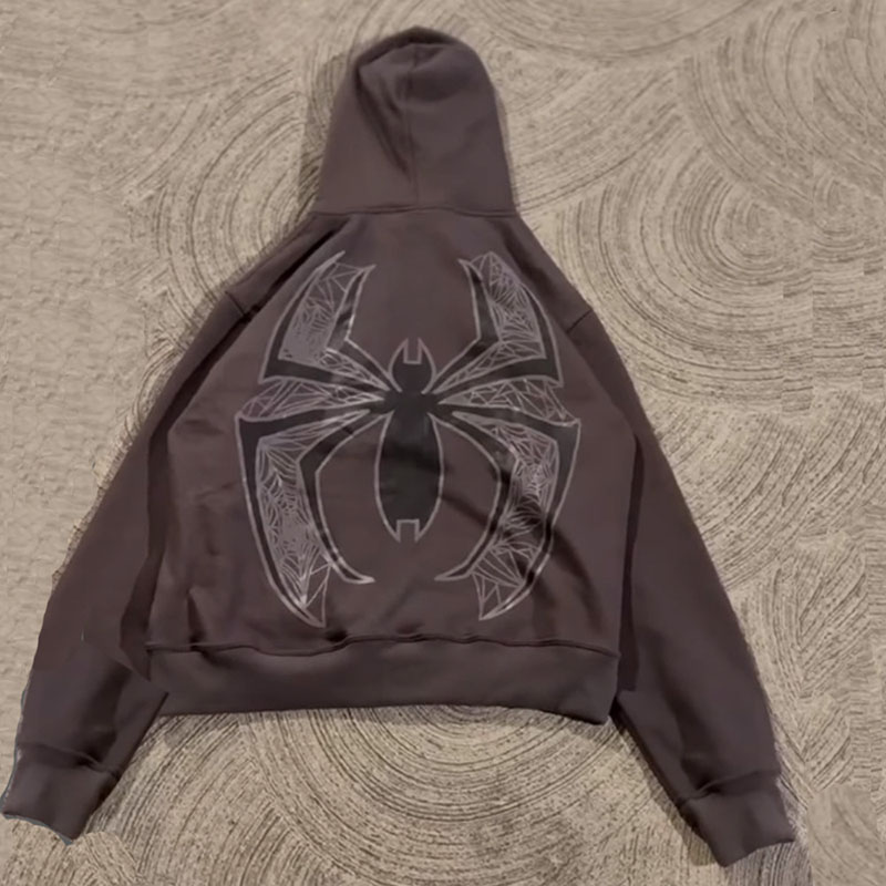 Monogrammed Spider Print Zip Hoodie