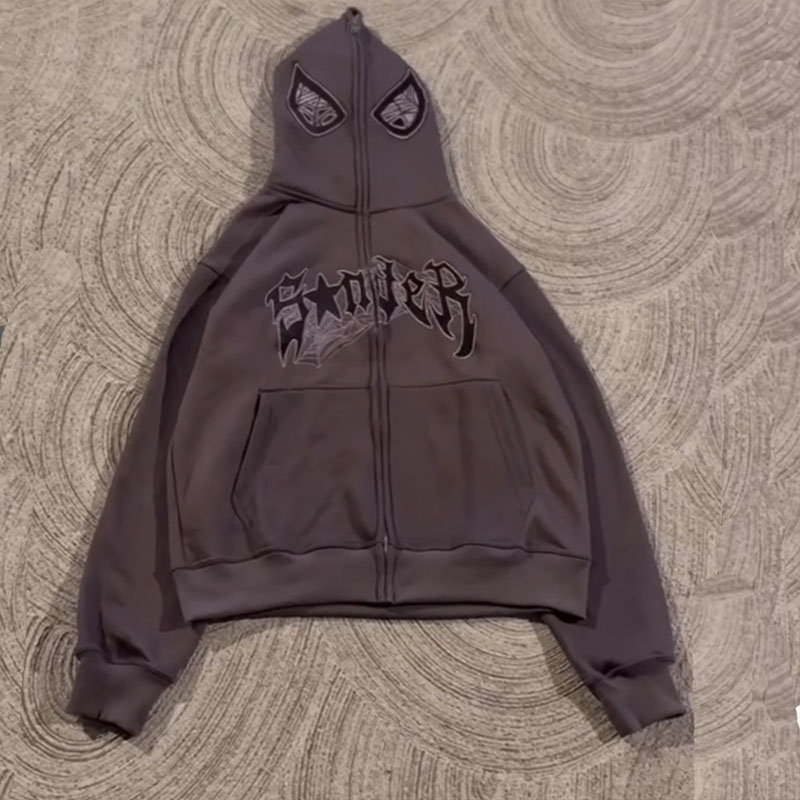 Monogrammed Spider Print Zip Hoodie